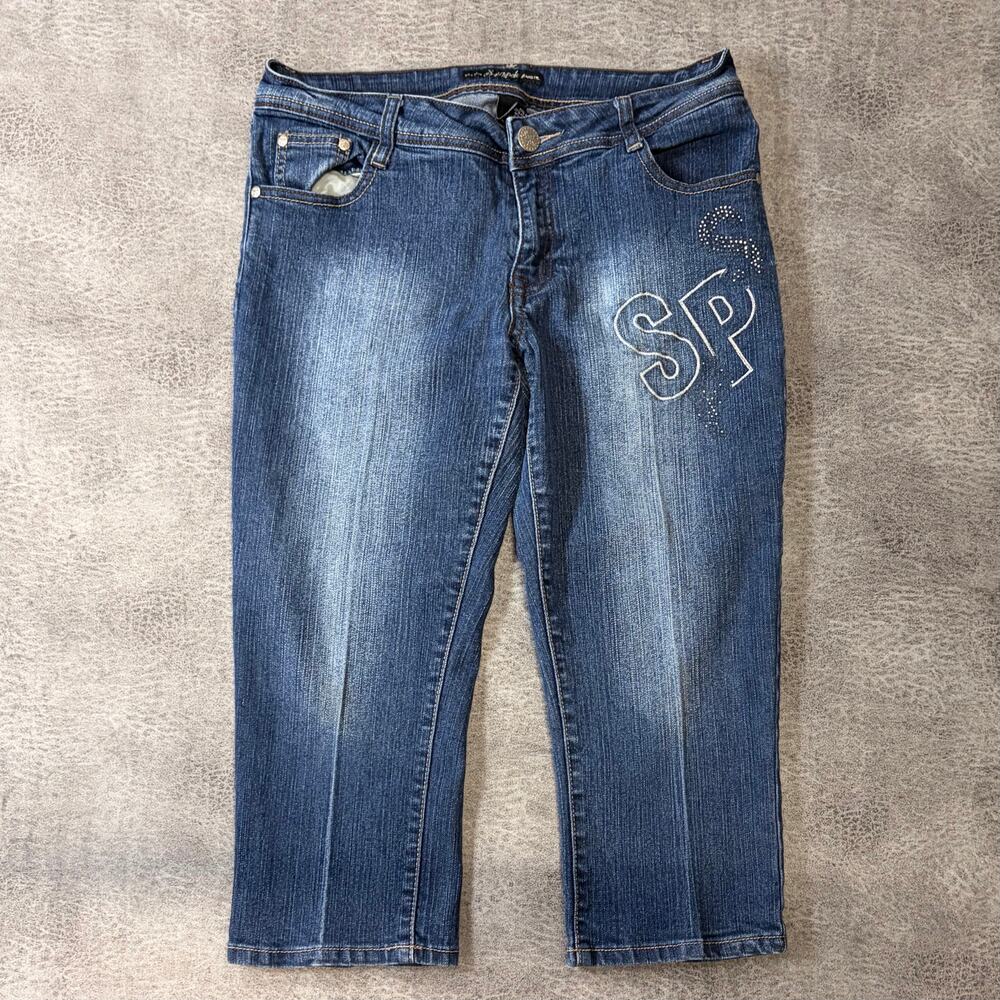 Southpole Embroidered Y2k Dark Wash Denim Capris